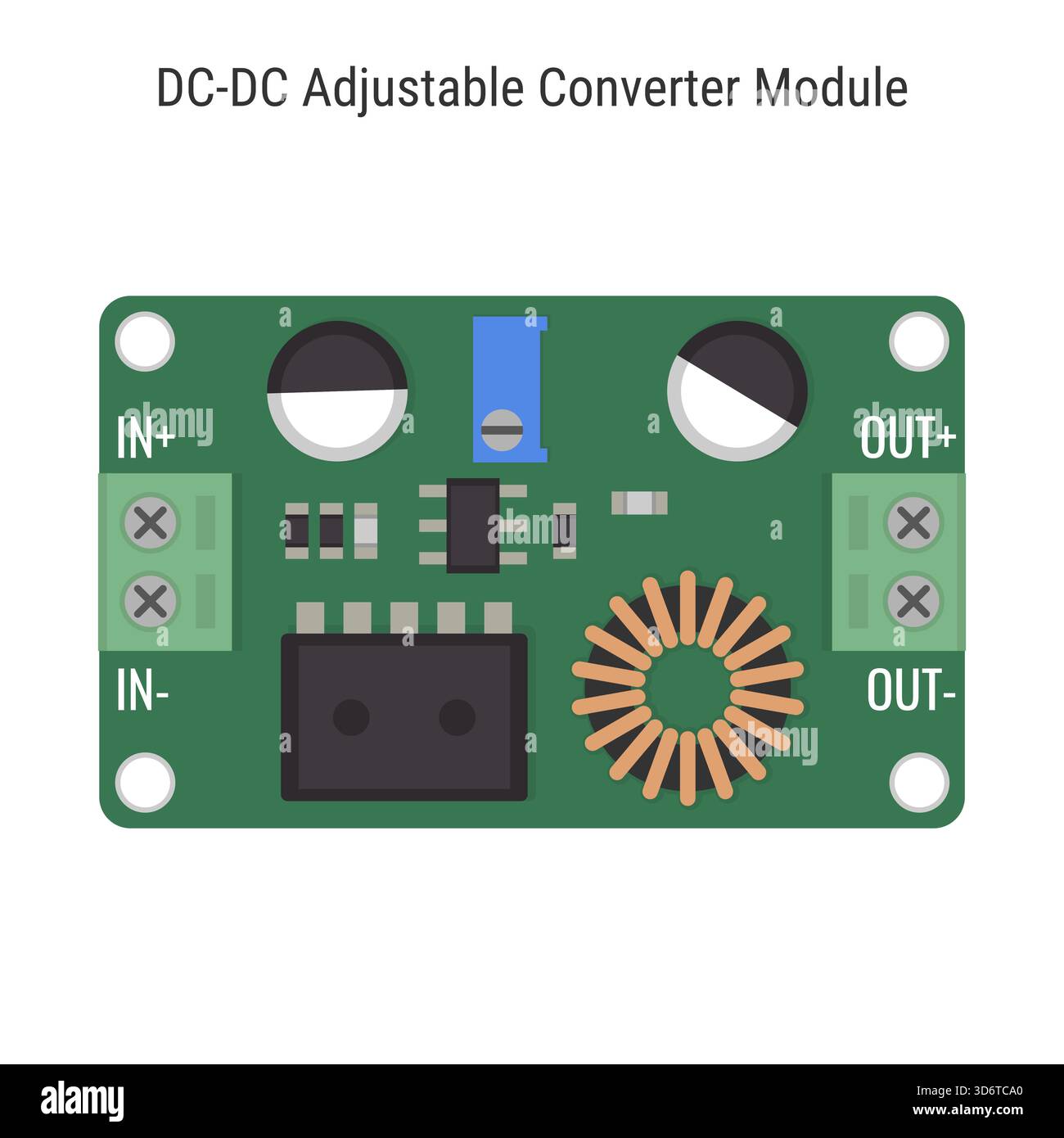 Modulo convertitore regolabile da CC a CC con regolatore di tensione Illustrazione Vettoriale
