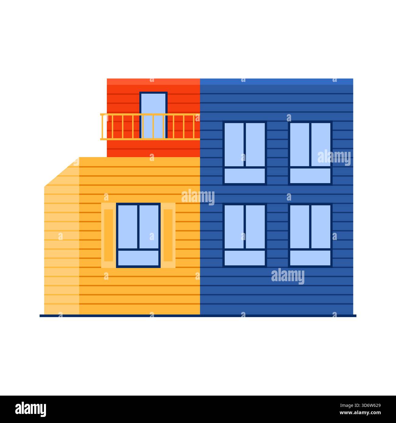 Casa dai colori vivaci in stile argentino con facciata blu, gialla e rossa, illustrazione vettoriale isolata Illustrazione Vettoriale