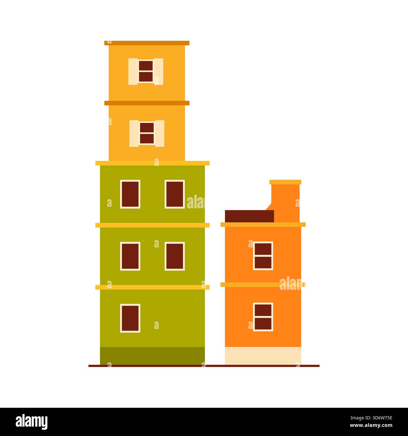 Semplici edifici colorati in favela brasiliana isolati su sfondo bianco per illustrazioni vettoriali di design urbano Illustrazione Vettoriale