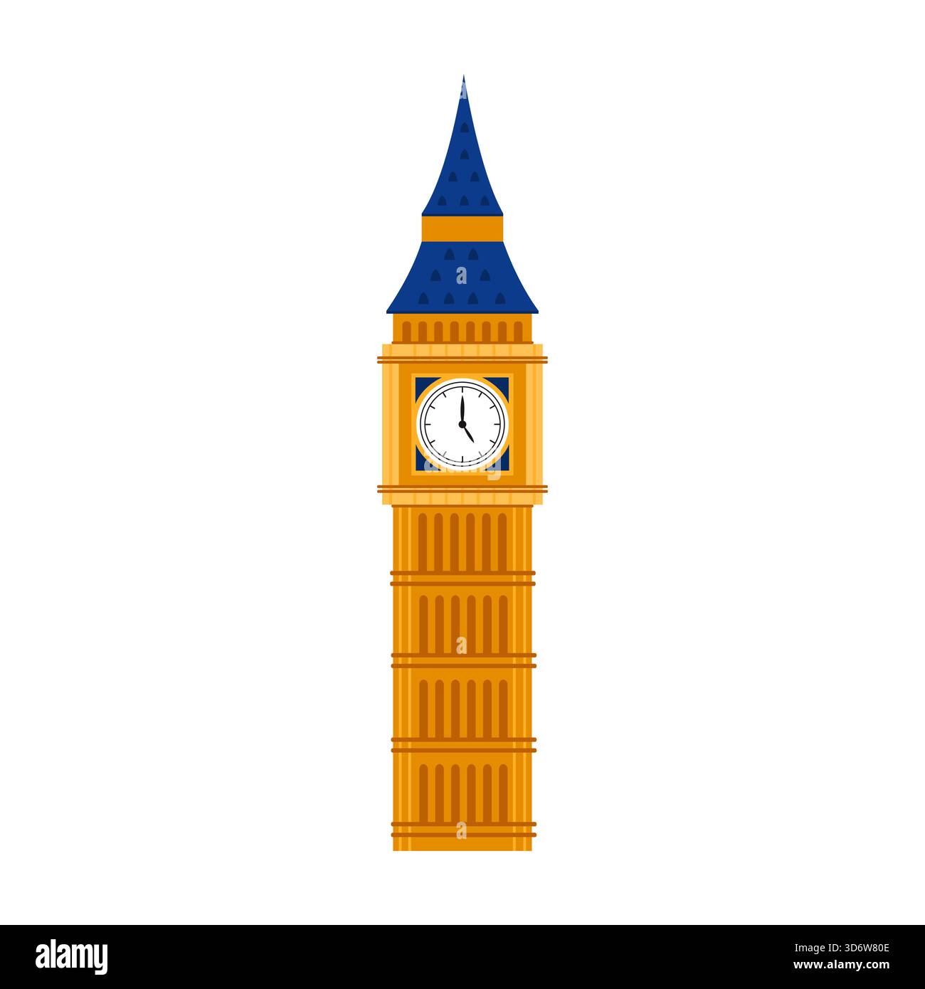 Famosa torre dell'orologio Big Ben, simbolo della Gran Bretagna, isolata su sfondo bianco, illustrazione vettoriale Illustrazione Vettoriale