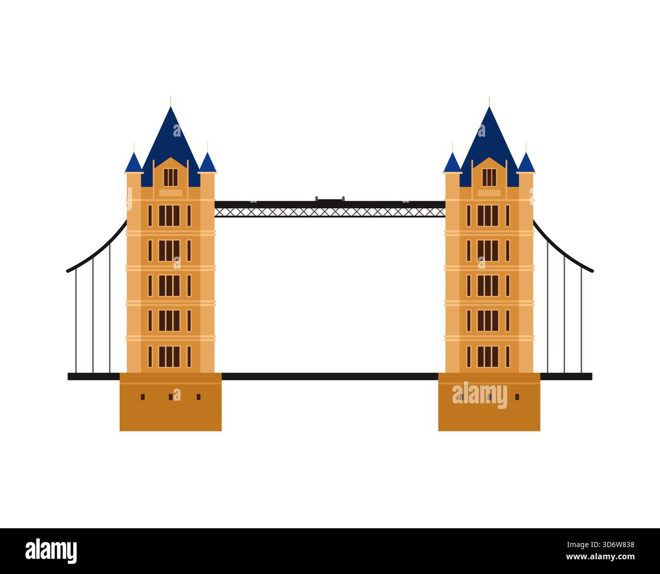Design piatto minimale del famoso Tower Bridge britannico isolato su sfondo bianco Illustrazione Vettoriale