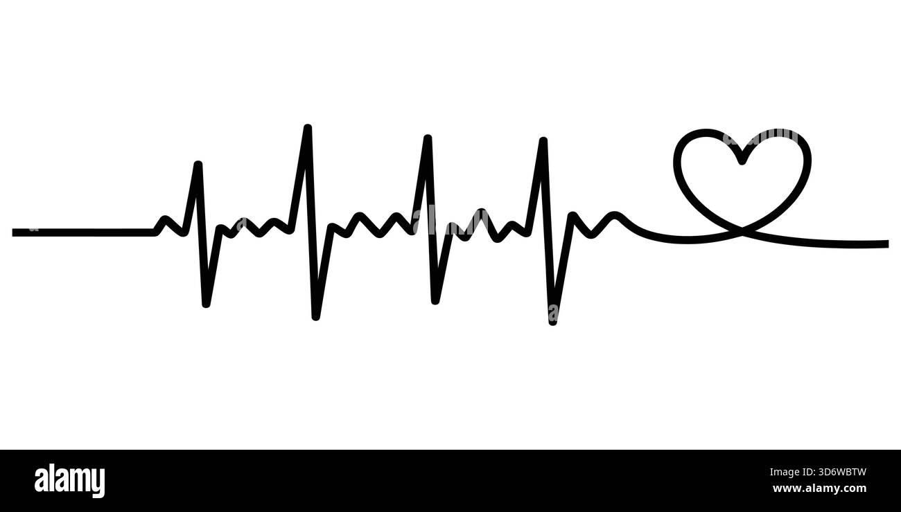 Linea di battito cardiaco con una forma continua del cuore, salute medica e simbolo d'amore Illustrazione Vettoriale