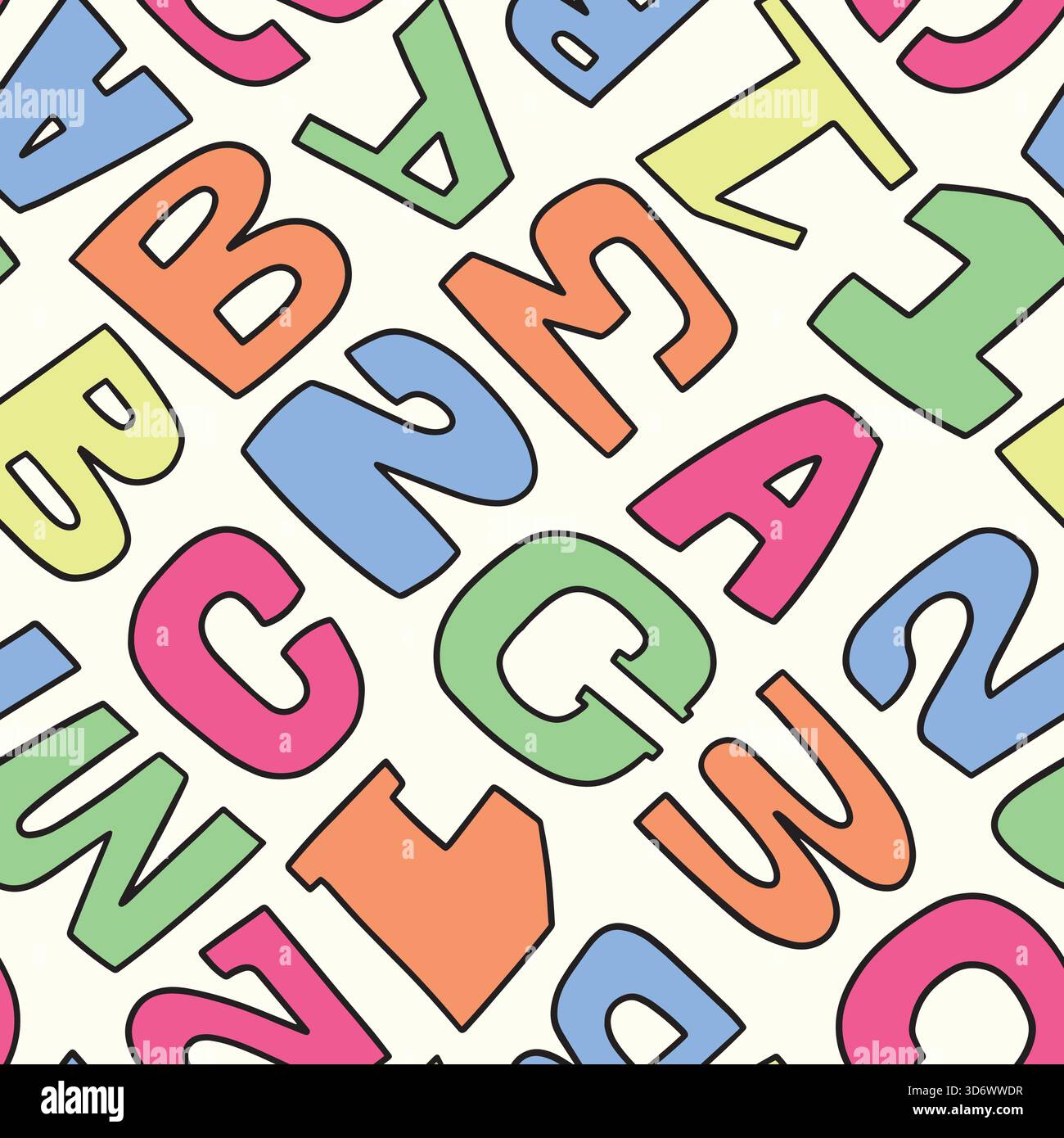ABC e 123 pattern senza cuciture. Illustrazione vettoriale sfondo piatto. Illustrazione Vettoriale
