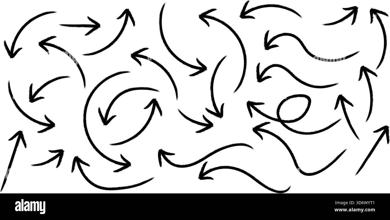 Raccolta di frecce disegnate a mano per direzione e navigazione Illustrazione Vettoriale