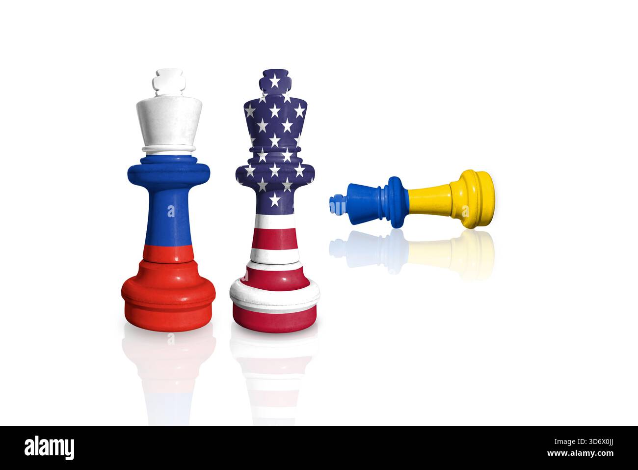 Scacchi fatti con bandiere di Russia, USA e Ucraina Foto Stock