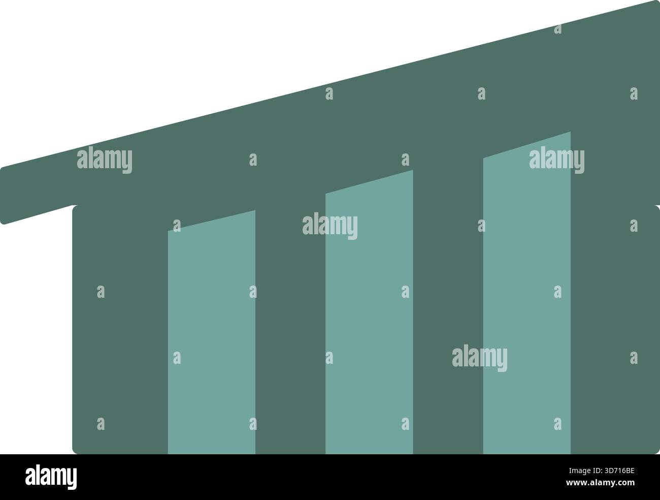 Una moderna sala minimalista mostrata con un lungo tetto inclinato e semplici supporti verticali Illustrazione Vettoriale