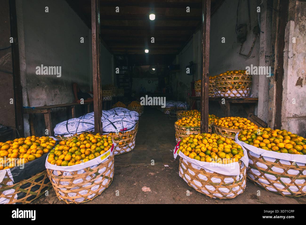 Arance raccolte vendute al Badung Market, 27 settembre 2025, Bali, Indonesia Foto Stock