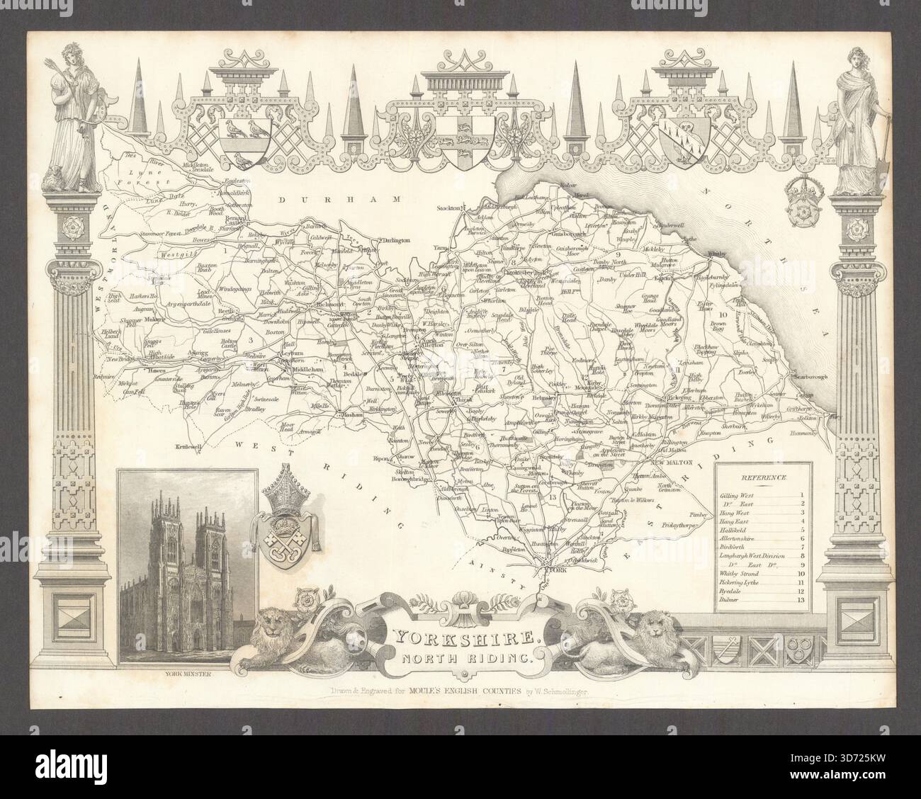 Yorkshire North Riding antica mappa della contea di Thomas Moule 1837 anni Foto Stock