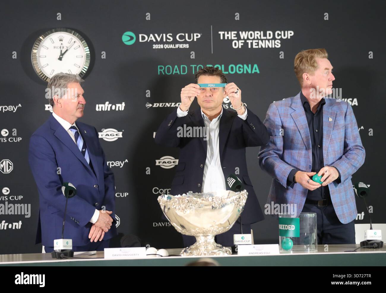 Tennis, finale di Coppa Davis 2025, cerimonia di sorteggio Coppa Davis 2026, Bologna, Italia, 23 novembre 2025. Foto felice Calabro' Foto Stock