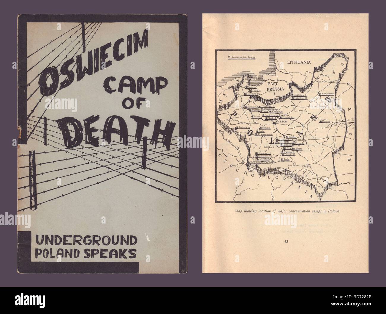 La prima mappa dei campi di concentramento nazisti, della resistenza polacca. Marzo 1944 Foto Stock