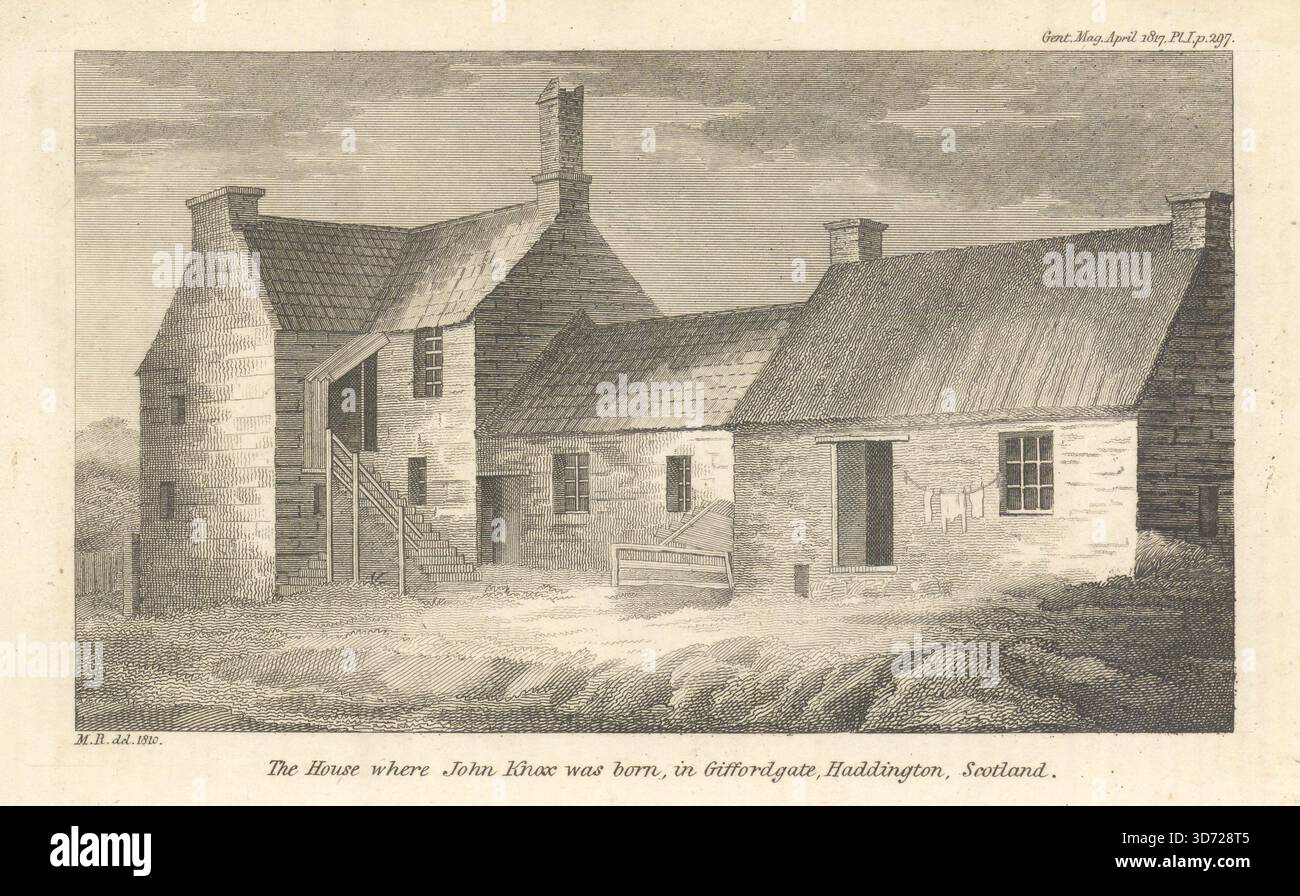 La casa dove John Knox nacque a Giffordgate, Haddington, Scozia, nel 1817 Foto Stock