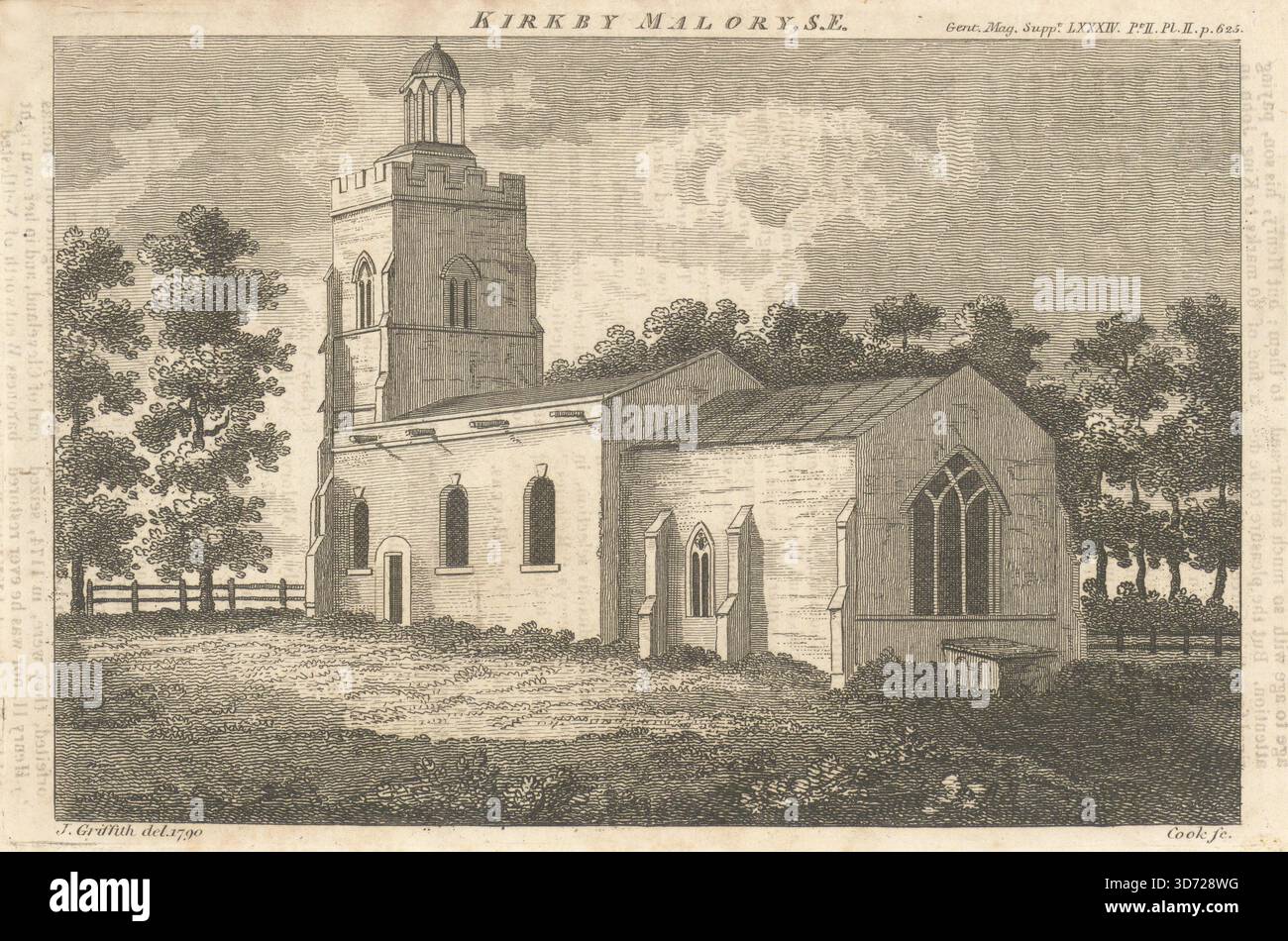 Chiesa di Ognissanti, Kirkby Mallory, Leicestershire. Gentleman's Magazine 1814 Foto Stock