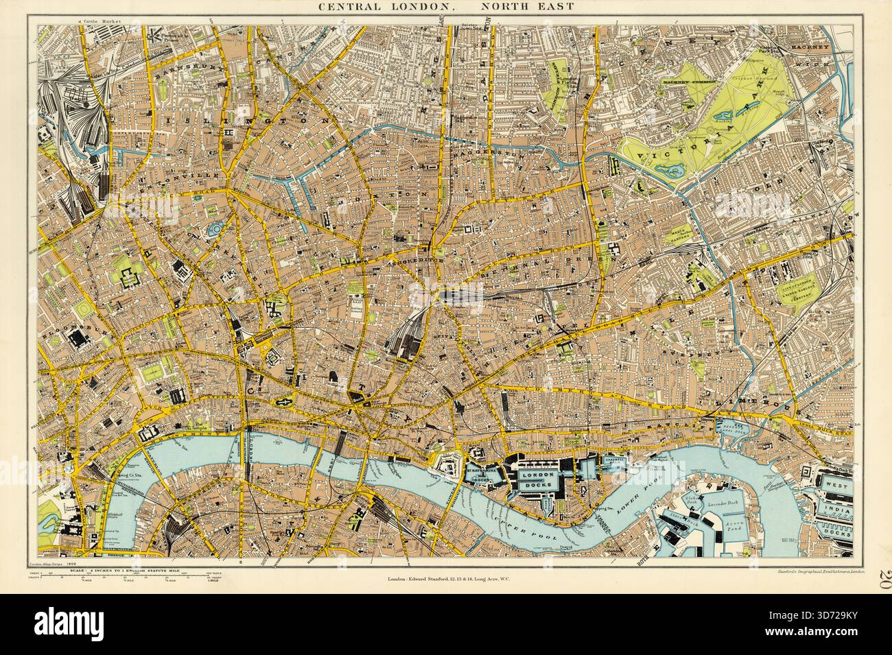 Centro di Londra N.E. Città Clerkenwell Islington Hackney. STANFORD 1904 vecchia mappa Foto Stock