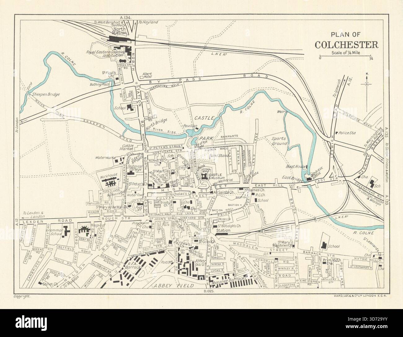 Città turistica d'epoca di COLCHESTER. Essex. WARD LOCK 1938 vecchia mappa Foto Stock
