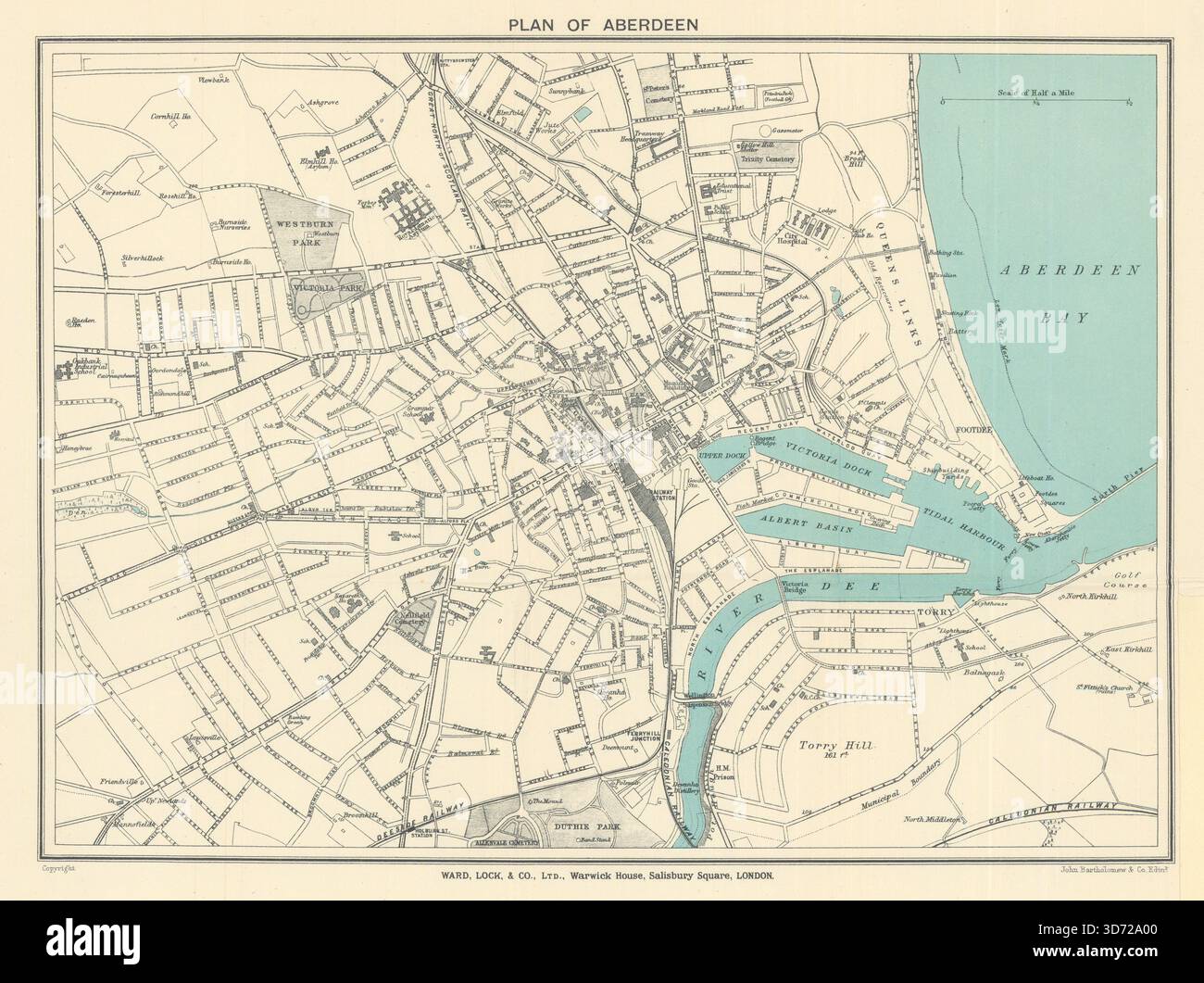 Città turistica d'epoca di ABERDEEN. Scozia. WARD LOCK 1920 vecchia mappa Foto Stock