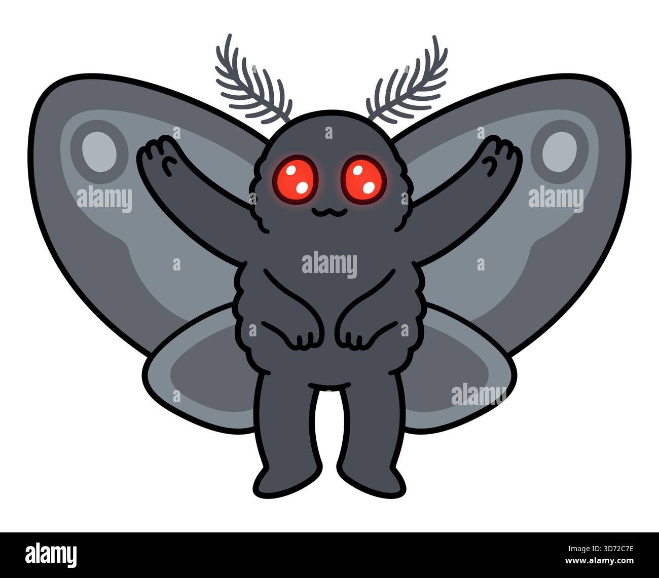 Mostro Mothman, creatura paranormale criptica del folklore della Virginia Occidentale. Carino disegno di cartoni animati, illustrazione vettoriale. Illustrazione Vettoriale