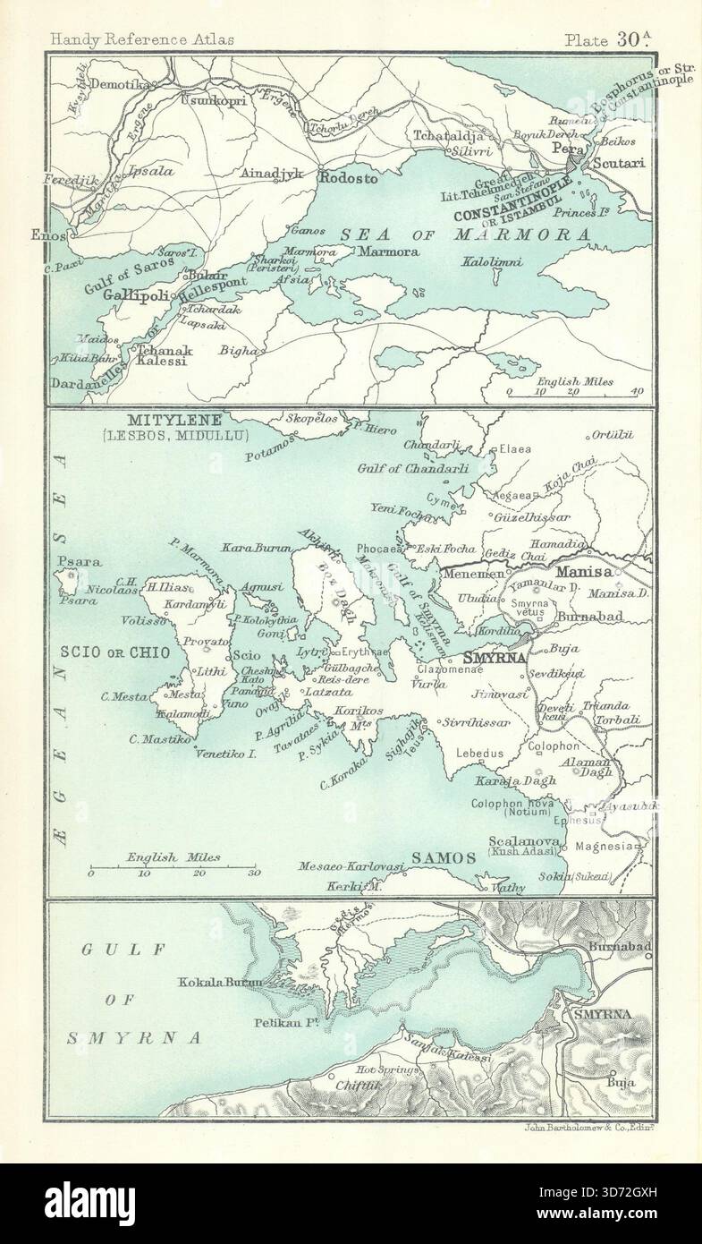 Mare di Marmara; Chios Samos Ikaria Aidin; Golfo di Smirne. Turchia 1909 vecchia mappa Foto Stock