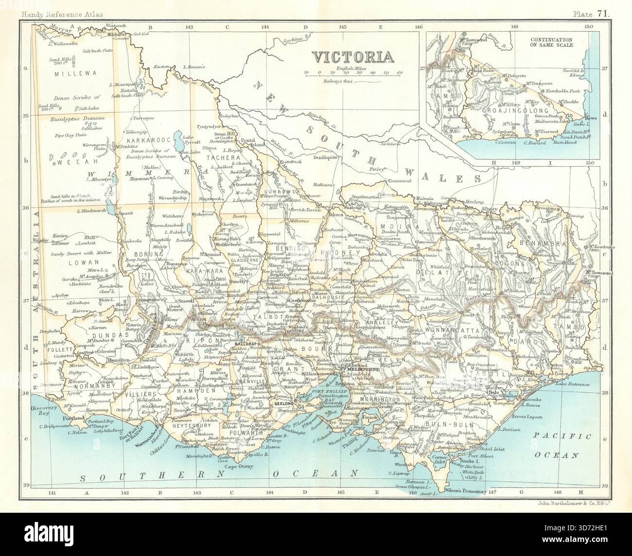 Mappa dello stato di Victoria. Australia. BARTHOLOMEW 1909 vecchia tabella dei piani antichi Foto Stock