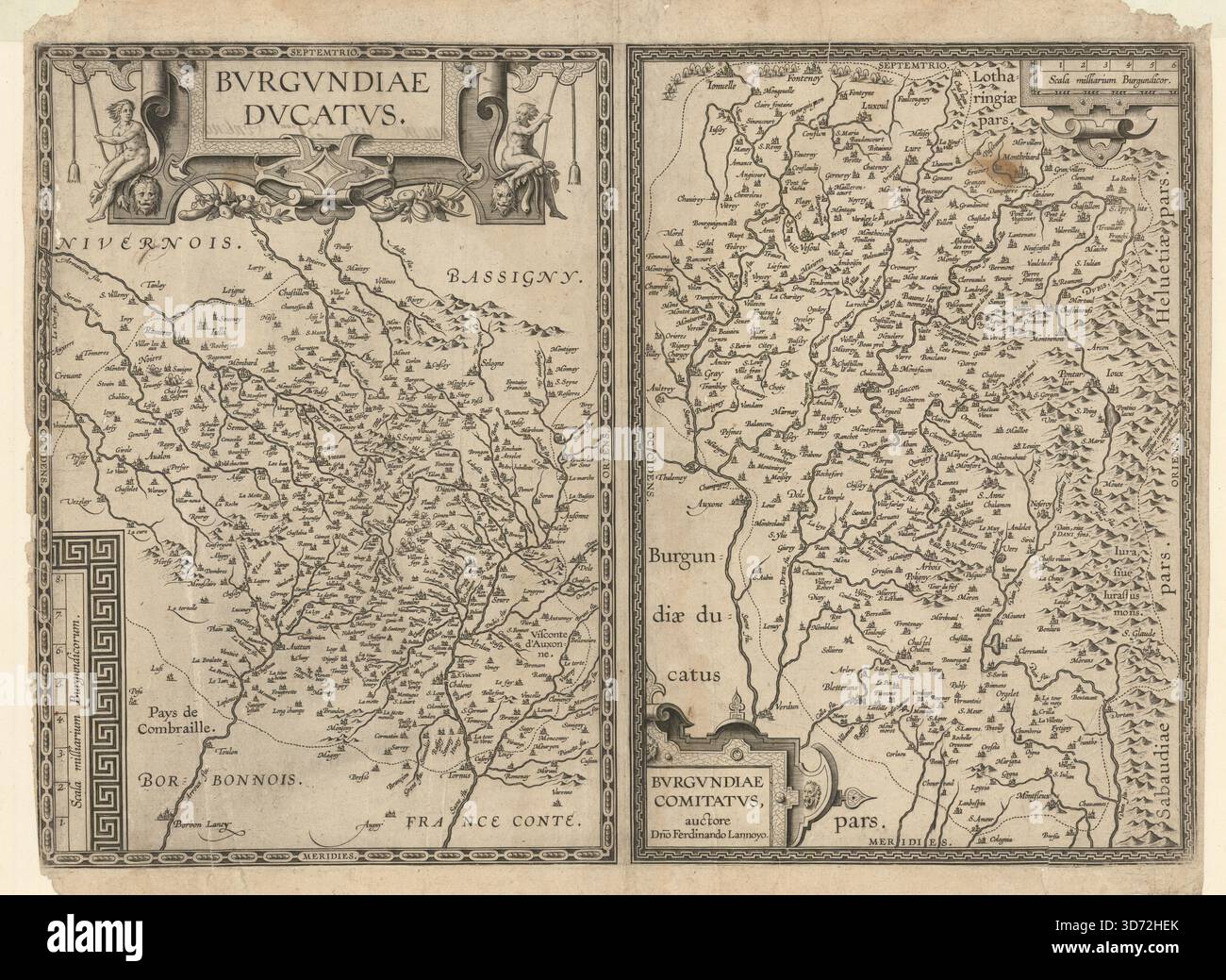 Burgundiae Ducatus & Comitatus. Ducato e contea di Borgogna per Ortelius c1612 mappa Foto Stock