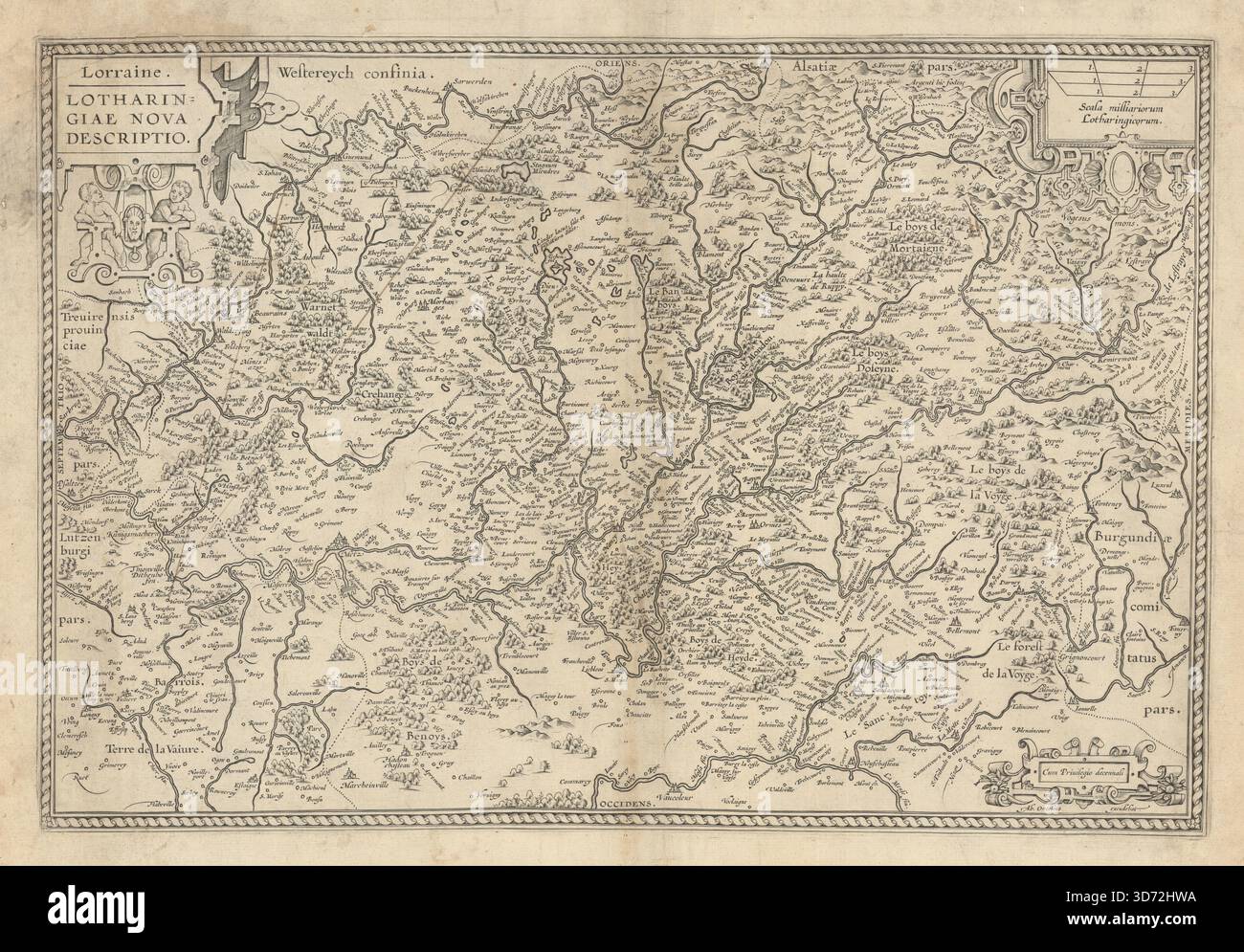 Lorraine. Lotharingiae Nova Descriptio di Abraham Ortelius c1598 vecchia mappa Foto Stock