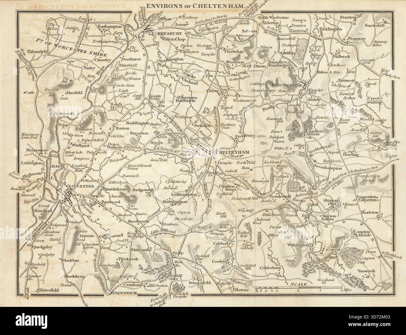 Mappa dei dintorni di Cheltenham. Gloucester Cotswolds. Williams 1824 Foto Stock