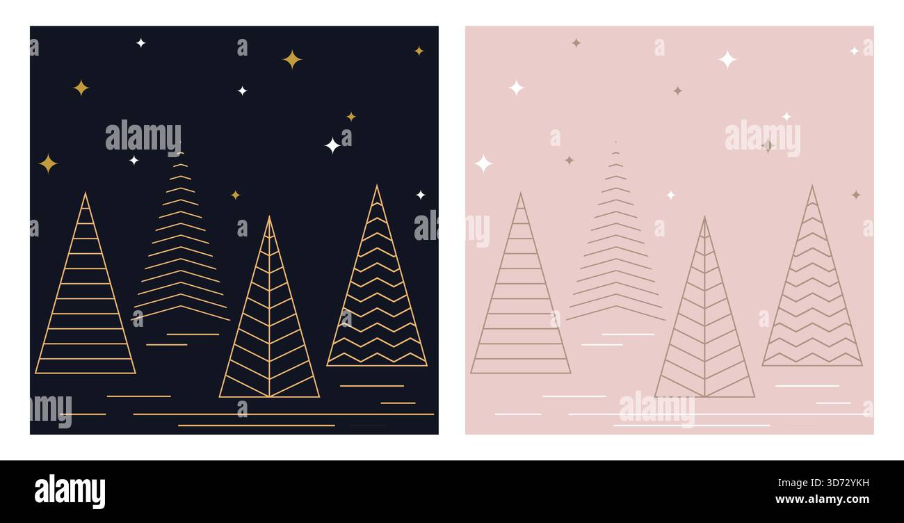 Sfondo invernale senza interruzioni con alberi di Natale e fiocchi di neve lineari. Buon Natale e buone vacanze. illustrazione vettoriale Illustrazione Vettoriale