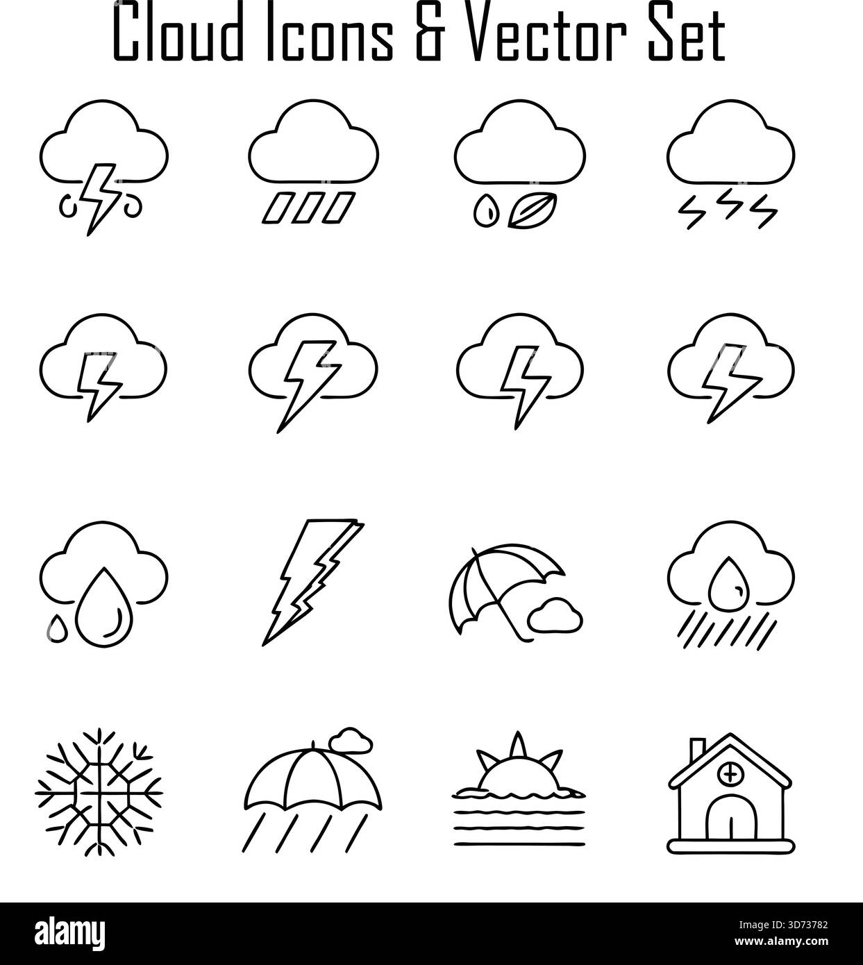 Set di icone del cloud: Storage, computing, dati, simboli di rete Illustrazione Vettoriale