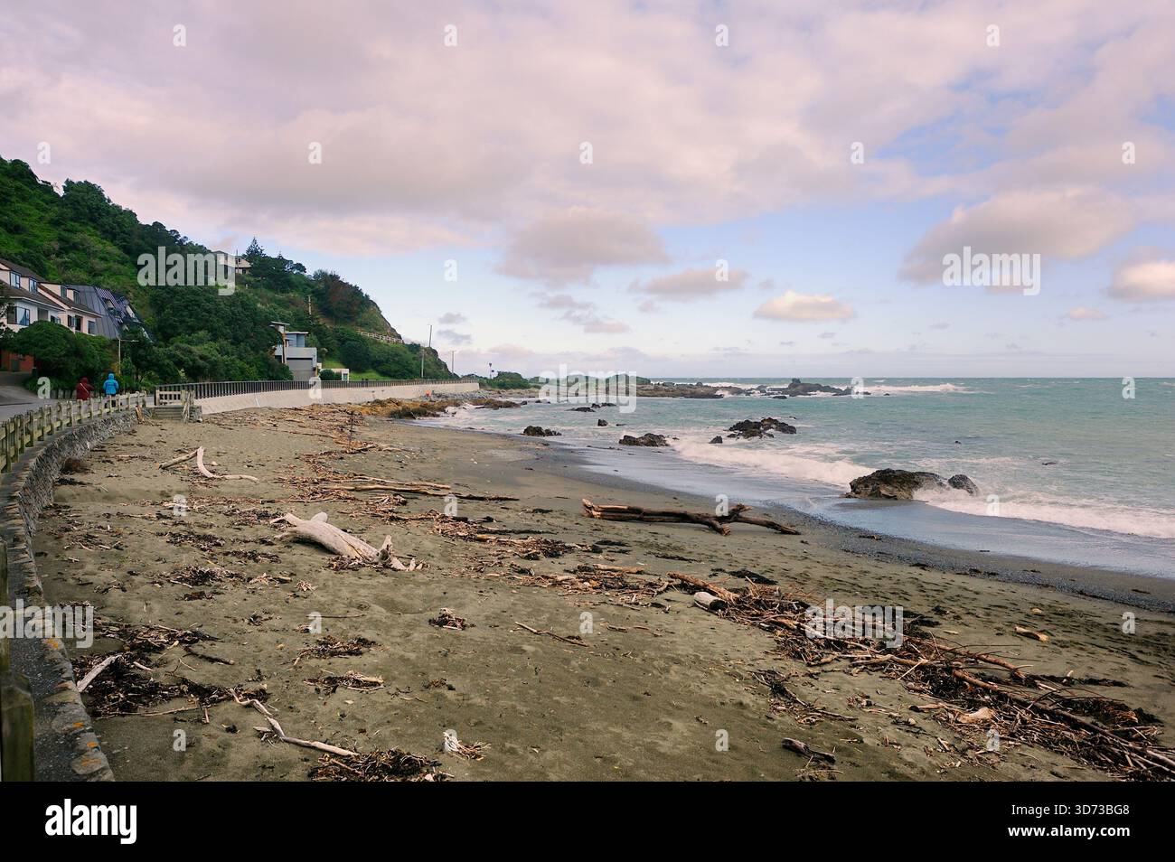 Onde di tempesta che portano i detriti galleggianti Foto Stock