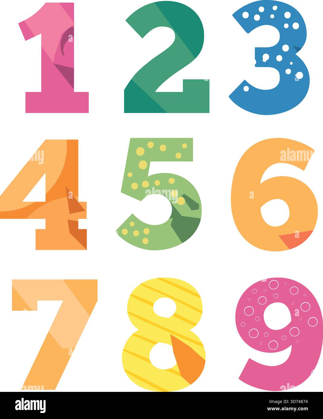Una serie di numeri colorati da 1 a 9. I numeri sono disposti in fila e sono di colori diversi Illustrazione Vettoriale
