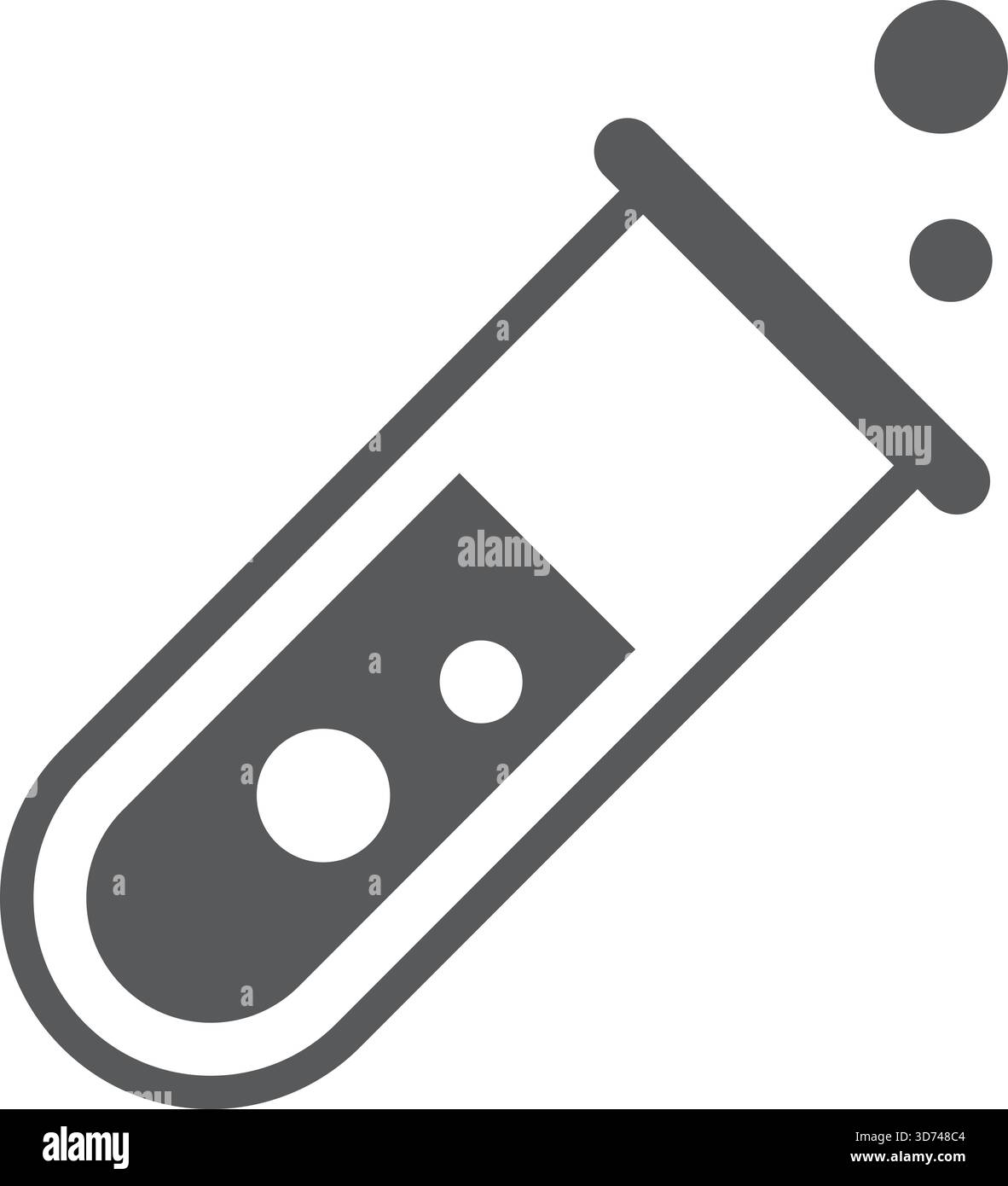 Un disegno in bianco e nero di una provetta contenente un liquido all'interno. Concetto di curiosità scientifica e sperimentazione Illustrazione Vettoriale