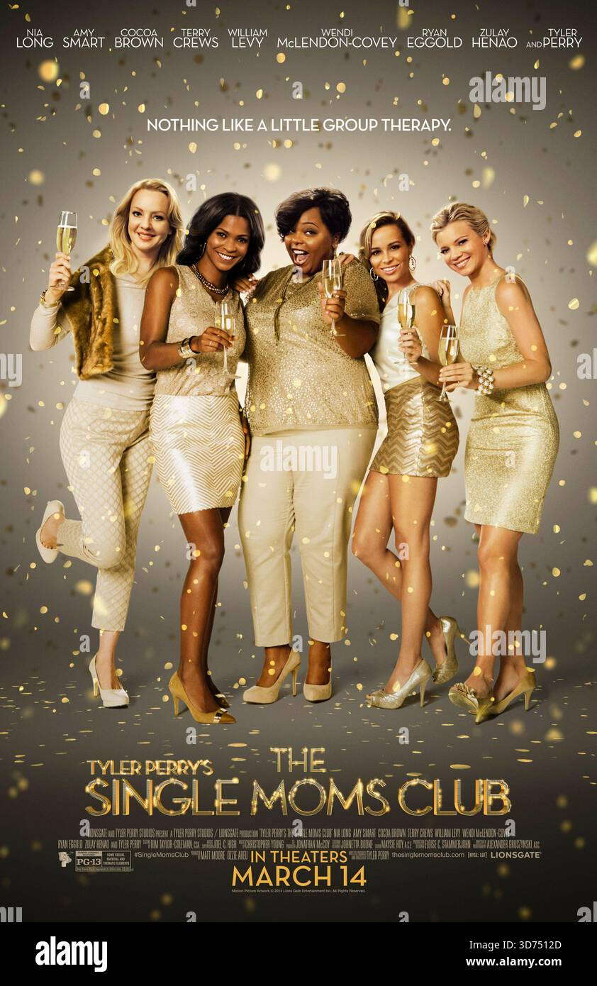 The Single Moms Club (2014) diretto da Tyler Perry e interpretato da Nia Long, Wendi McLendon-Covey e Amy Smart. Cinque madri single di origini diverse formano un gruppo di supporto dopo un incidente nella scuola dei loro figli. USA SOLO PER USO EDITORIALE DI un foglio di poster. Credito: BFA / Lionsgate Foto Stock