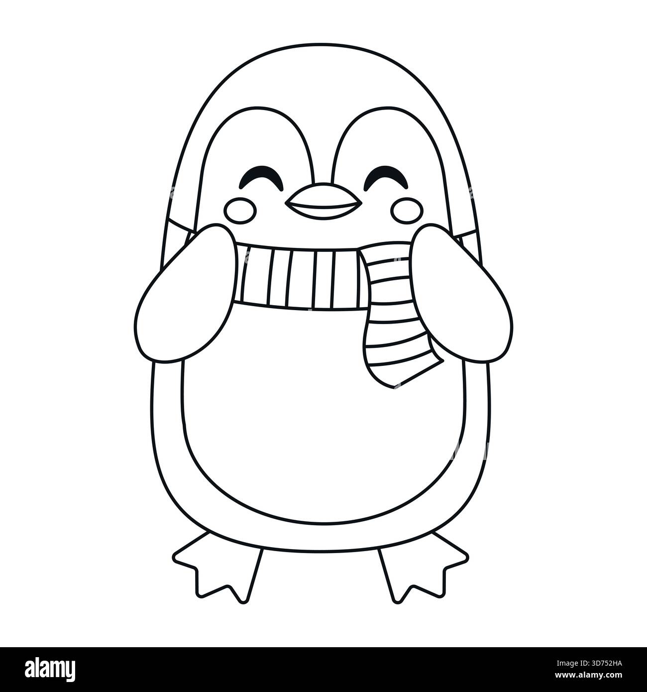 Carino pinguino dei cartoni animati. Pagina da colorare. Sfondo bianco isolato. Illustrazione vettoriale Illustrazione Vettoriale