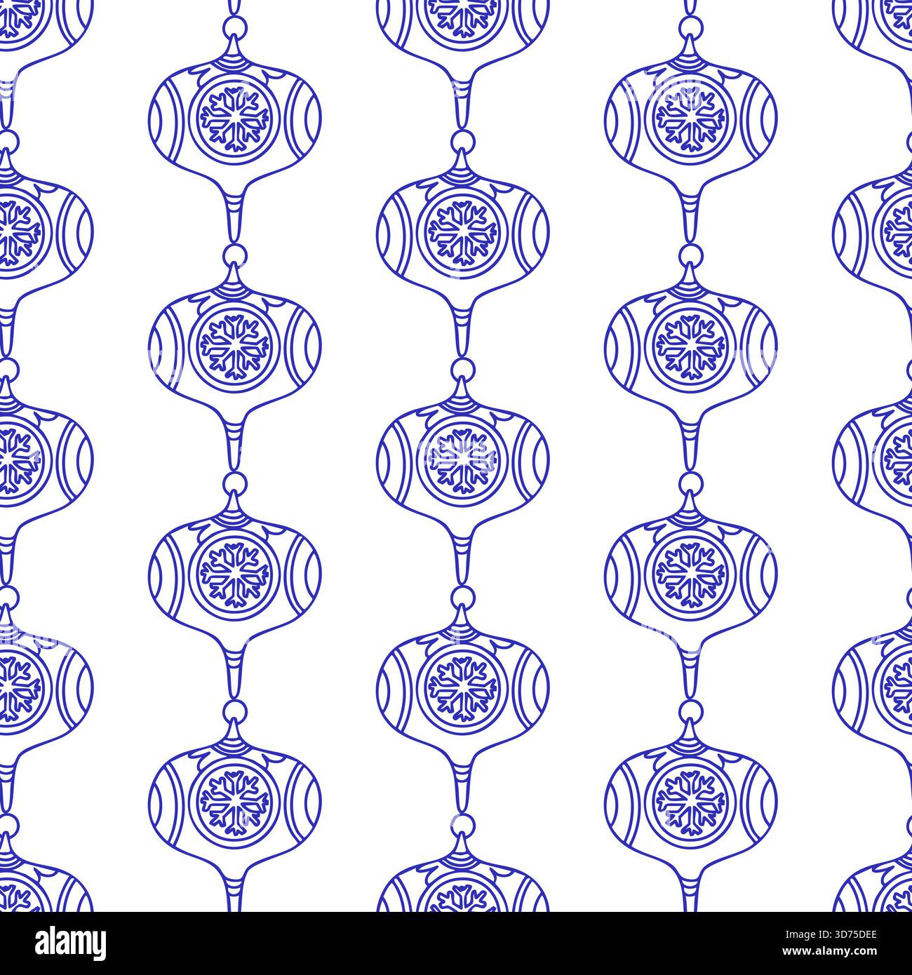 Motivo senza cuciture con ornamenti natalizi disegnati a mano su sfondo bianco. Stampa vettoriale per le festività natalizie. Illustrazione Vettoriale