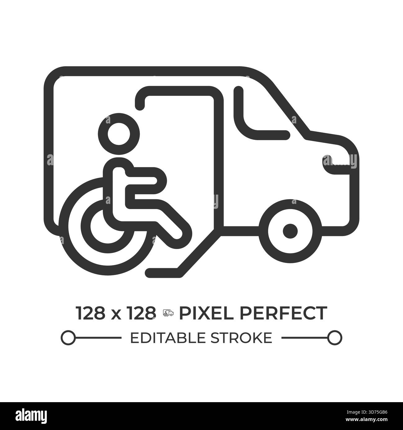 Icona della linea pixel Perfect del veicolo per sedia a rotelle Illustrazione Vettoriale