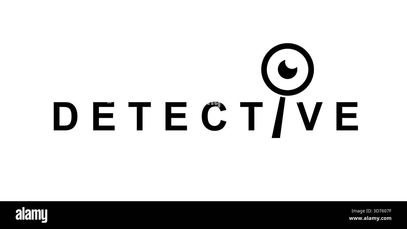 Icona o distintivo del servizio investigativo e dell'ufficio investigativo. Icona dell'agenzia di sicurezza, simbolo o vettore privato dell'investigatore. Emblema grafico del detective o dell'ispettore della polizia con lente di ingrandimento Illustrazione Vettoriale