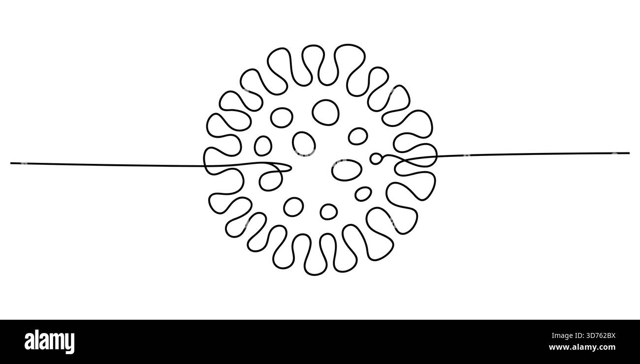 Disegno continuo di un simbolo di virus o batteri, concetto medico Illustrazione Vettoriale