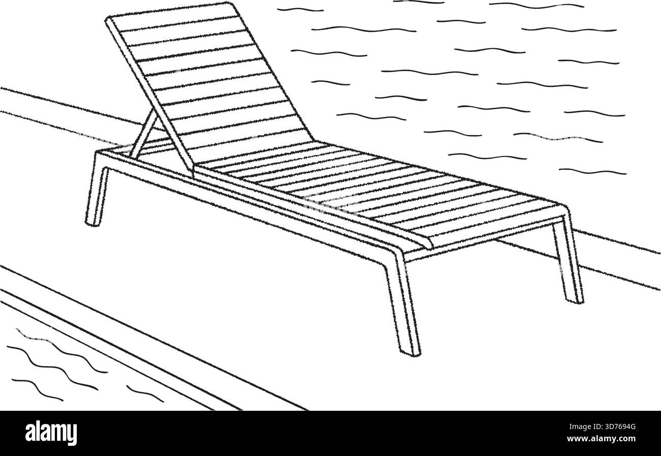 Una sdraio reclinabile disegnata in linee pulite posizionato accanto alla piscina per un'atmosfera estiva rilassante Illustrazione Vettoriale