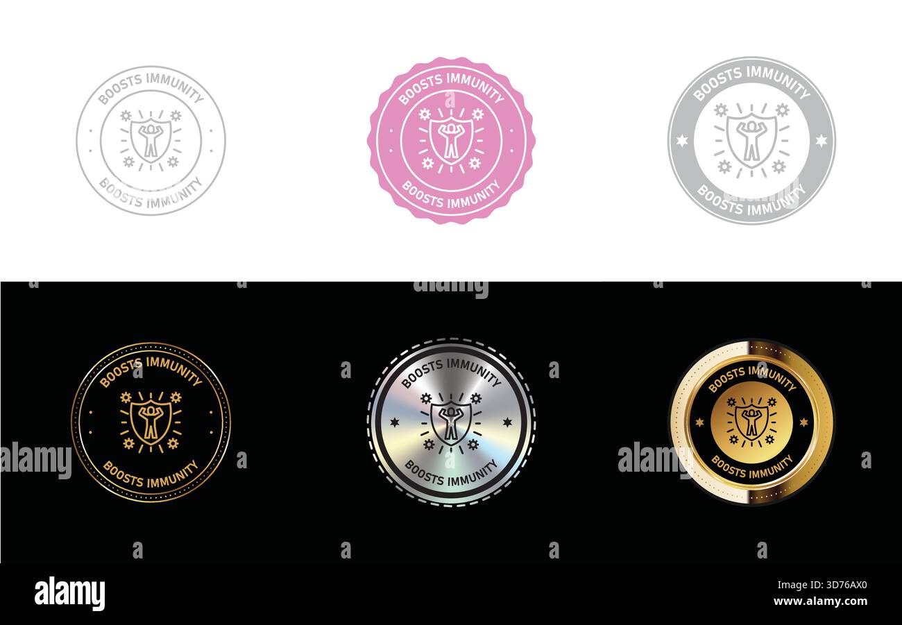 Boosts Immunity Badge – etichetta di supporto immunitario, Health Supplement Stamp e Natural Nutrition Vector Seal Illustrazione Vettoriale