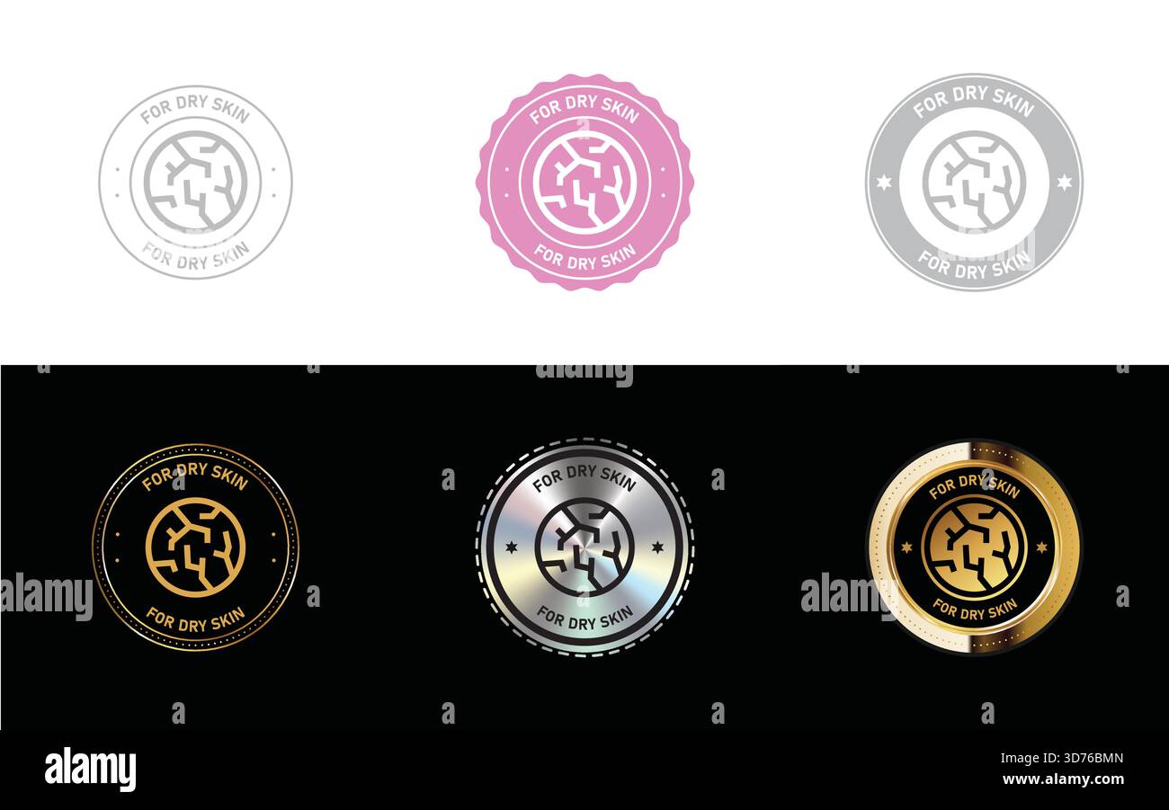 Per il logo Dry Skin. Icona, timbro, distintivo, sigillo e vettore del simbolo Illustrazione Vettoriale