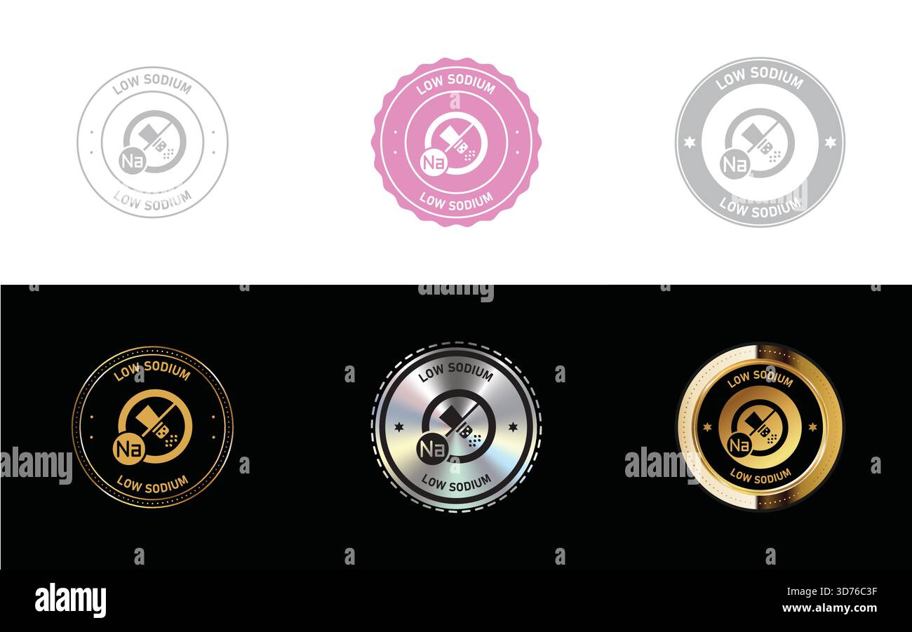 Logo Low Sodium. Icona, timbro, distintivo, sigillo e vettore del simbolo Illustrazione Vettoriale