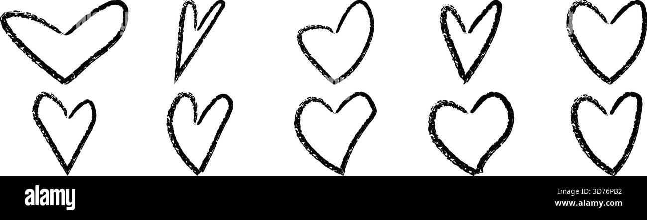 Hand Drawn Heart Collection per Love, Romance e Happy Celebrations Illustrazione Vettoriale