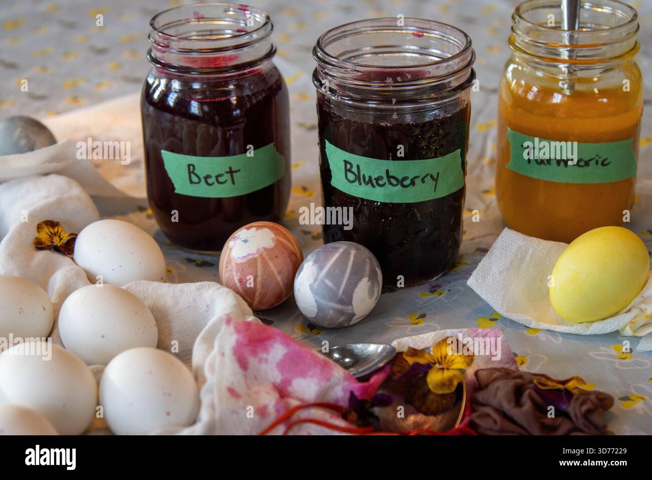 Disimballaggio dell'uovo tinta naturalmente con motivo Floral Rest Foto Stock