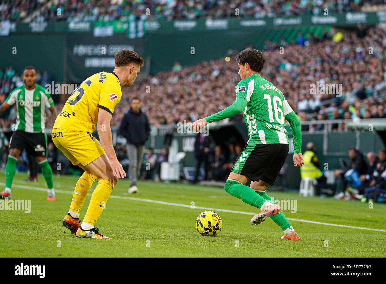 Siviglia, Spagna. 23 novembre 2025. Valentin Gomez (Real Betis) durante la partita di LaLiga tra Real Betis e Girona FC, allo stadio la Cartuja. Foto Stock