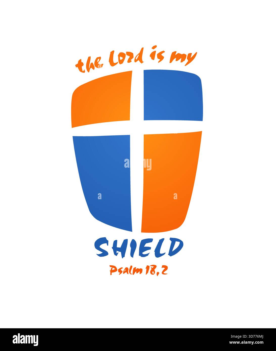 Il Signore è il mio scudo, citazione dal Salmo 18:2, logo motivazionale. Design T-shirt. Christian Merch. Concetto creativo. Illustrazione Vettoriale