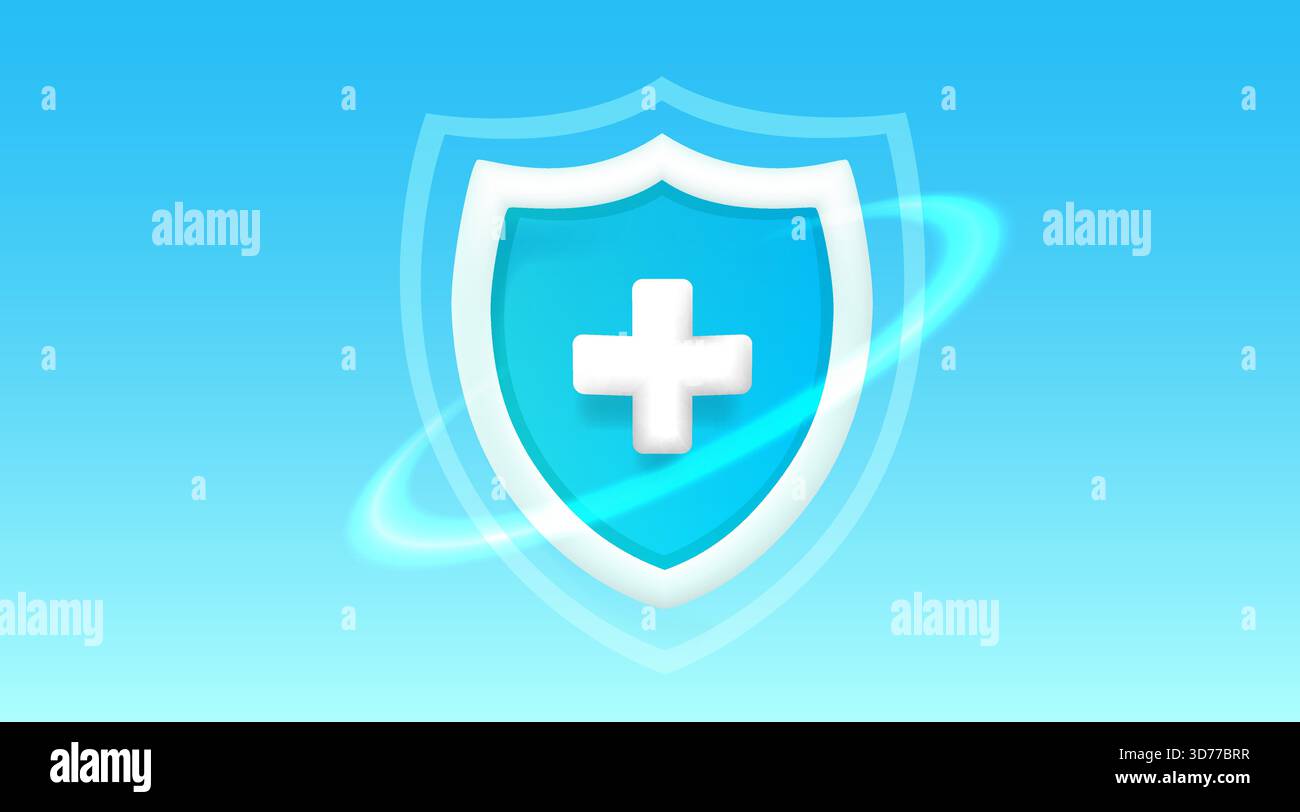 Icona di scudo moderno con un segno più, che simboleggia la salute, la sicurezza e la protezione. Illustrazione vettoriale Illustrazione Vettoriale
