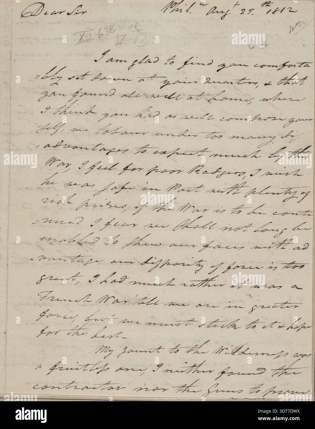 Lettera al commodoro William Bainbridge, Boston, 1812-08-25, Philadelphia, Pa. a. L. S. 3 pp. 8vo Foto Stock