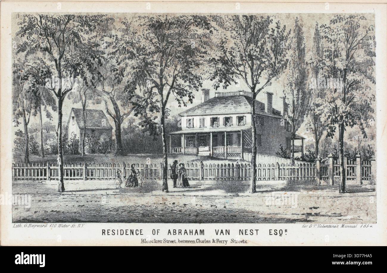Residenza di Abraham Van Nest, Bleeker Street, tra Charles e Perry Street, 1854., 1854. Houses, New York (Stato), New York, litografie Foto Stock