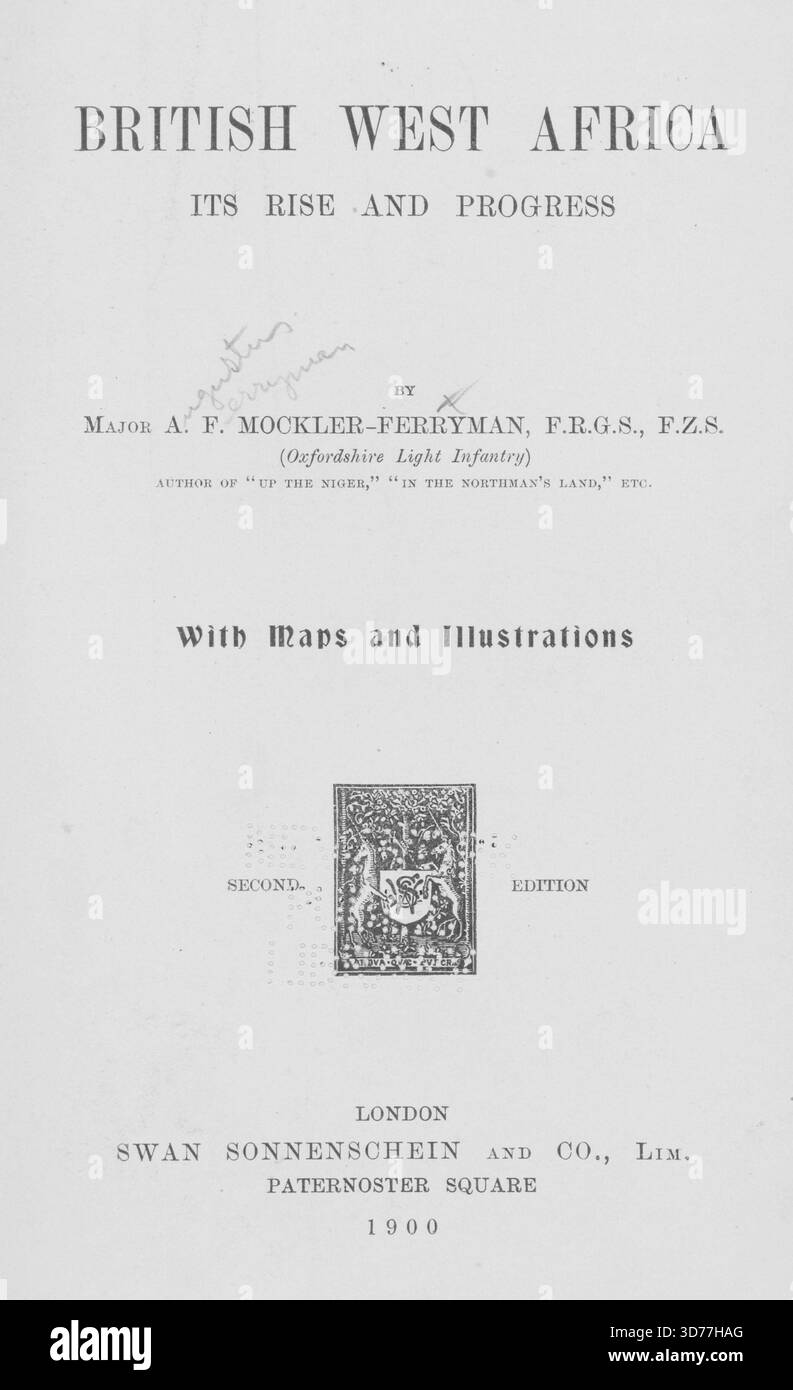 Frontespizio di "British West Africa; ITS Rise and Progress", pubblicato nel 1900 da S. Sonnenschein and Co., Londra Foto Stock