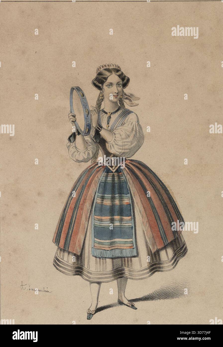 Ritratti teatrali, 1848 - 1850, di Alexandre Lacauchie, edito da Maison Martinet (Parigi, Francia). Additional, Irina Baronova Collection, Additional, Galerie dramatique., 1848 - 1850. Halévy, F. (1799-1862). I soggetti includono animatori e ballerini in Francia durante il XIX secolo. Litografie, 2 stampe, litografia, colore; dimensioni 27 x 17 cm Foto Stock