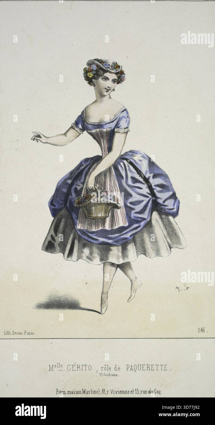 Melle Cérito, rôle de Paquerette, costume 1r, 1851. Inoltre, Galerie dramatique; no 546., 1851., Parigi. Editore, maison Martinet. Ballerini, litografie Foto Stock
